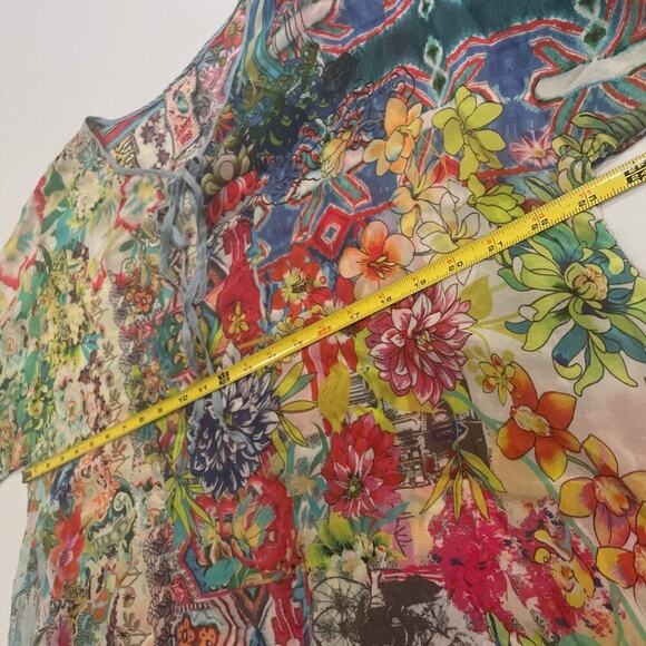 Johnny Was Tunic Short Kimono XL Tie Coverup Rayon Top Shirt Dress Floral Print - Picture 5 of 9
